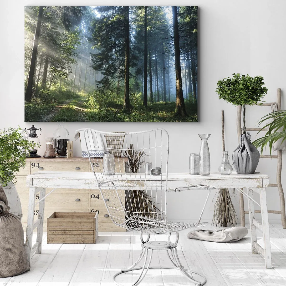 Quadro su tela - Stampe su Tela - Un sentiero nel bosco illuminato dai raggi del sole mattutino - 70x50cm - Raggiante all'alba - Decorazione murale moderna per soggiorno e camera da letto ARTTOR