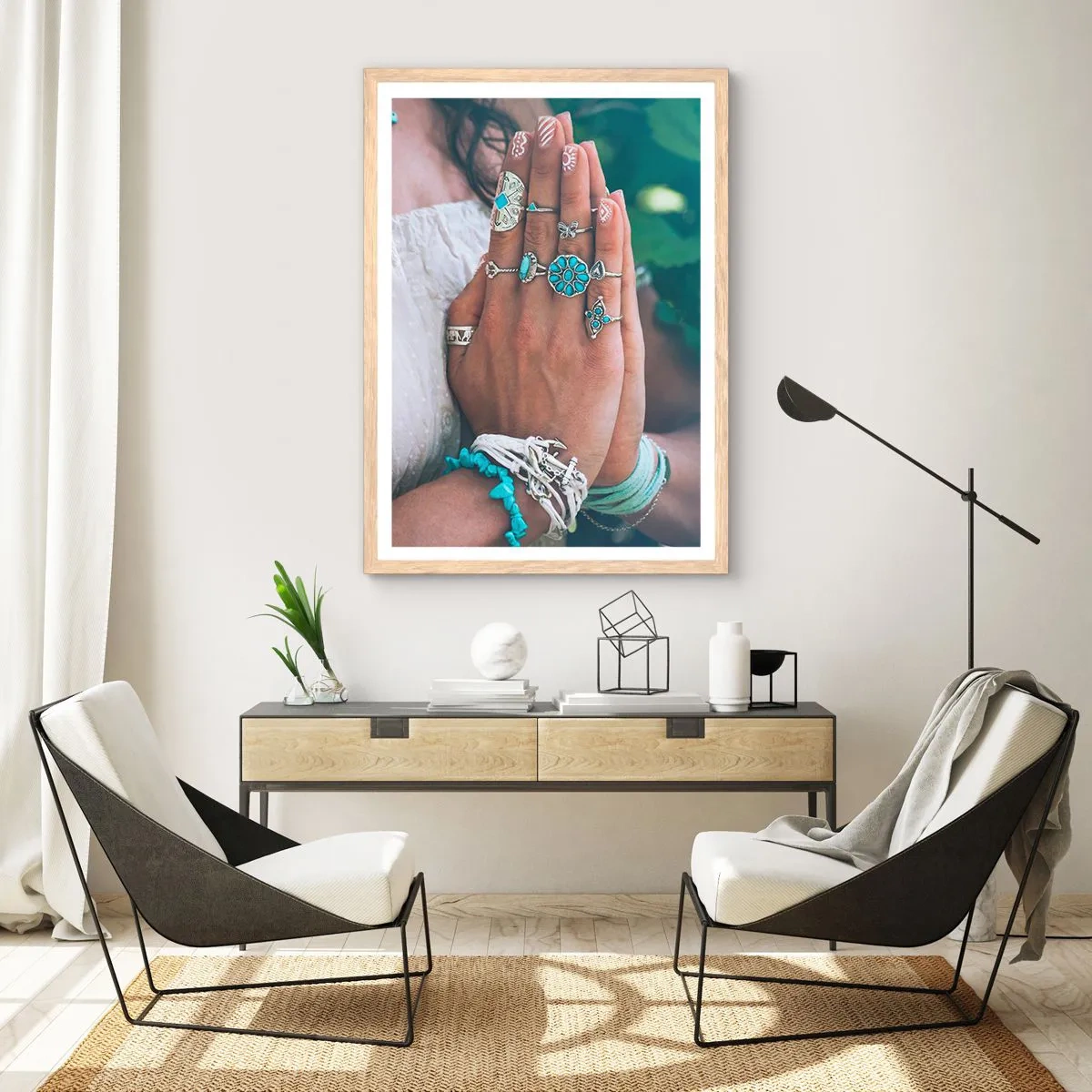 Poster in cornice rovere chiaro - Benvenuto al centro dell'essere - 30x40 cm