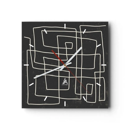 Orologio da parete - Orologio in Vetro - Motivo geometrico astratto su sfondo scuro - 30x30cm - Non è così semplice - Decorazione murale moderna per soggiorno e camera da letto ARTTOR