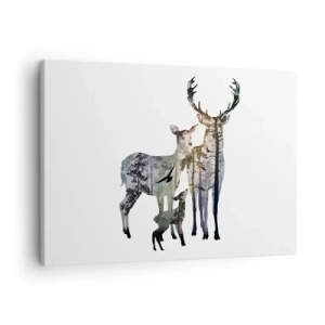 Quadro su tela - Stampe su Tela - Paesaggio forestale nelle sagome dei cervi - 70x50cm - Foto di famiglia - Decorazione murale moderna per soggiorno e camera da letto ARTTOR
