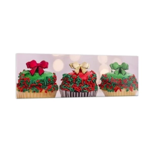 Quadro su vetro - Cupcake natalizi con granelli colorati e fiocchi - 160x50cm - Dolci a volontà - Decorazione murale moderna per soggiorno e camera da letto ARTTOR