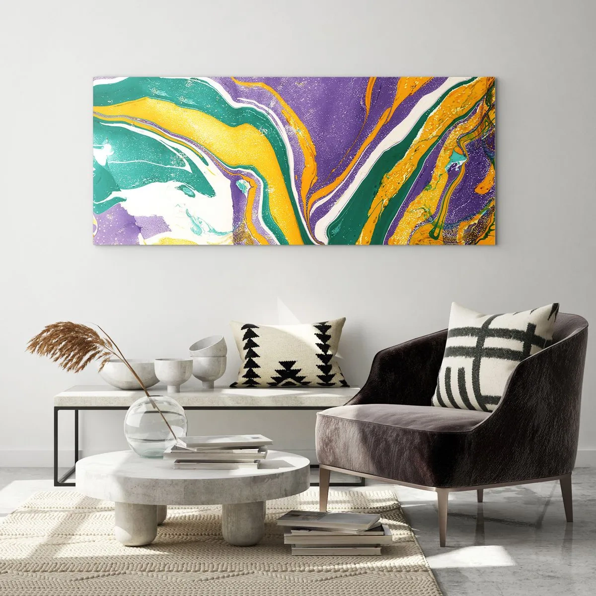 Quadro su vetro - Onde di colore - 100x40 cm