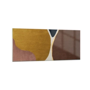 Quadro su vetro - Una composizione astratta con forme geometriche dai colori caldi. - 120x50cm - Astrazione: un luogo nello spazio - Decorazione murale moderna per soggiorno e camera da letto ARTTOR