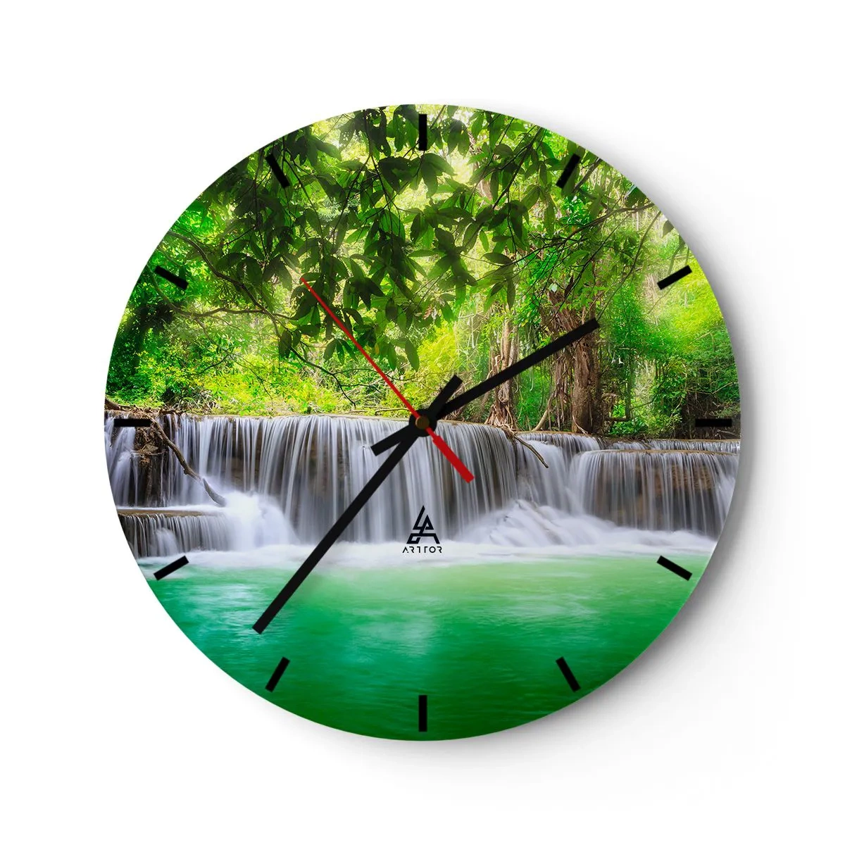 Orologio da parete - Orologio in Vetro - Cascata nel verde - 40x40 cm