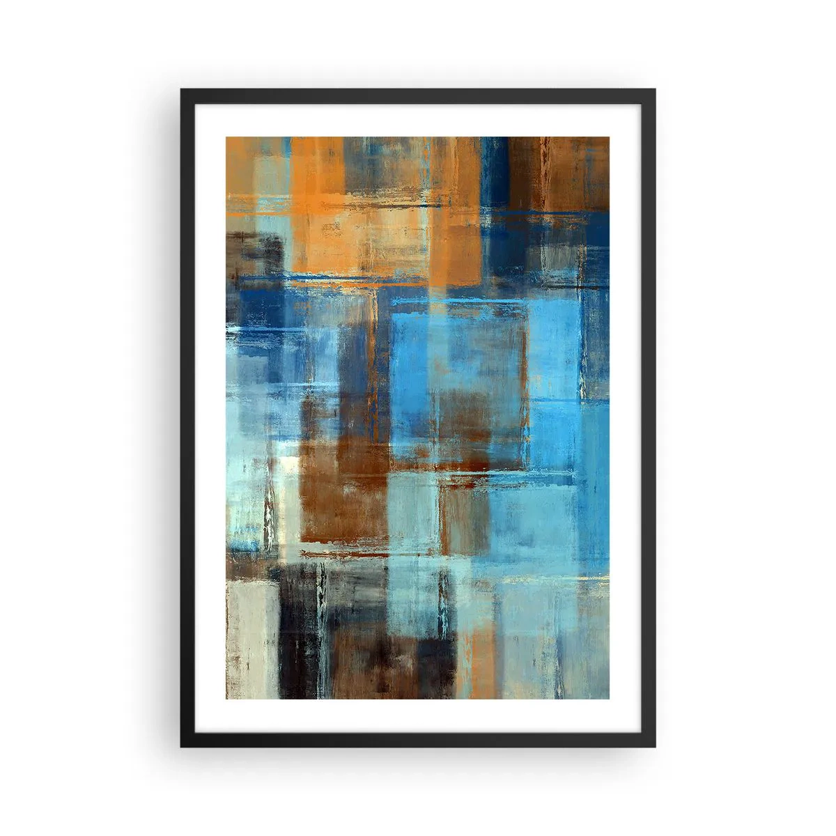 Poster in cornice nera - Motivi geometrici astratti nelle tonalità del blu - 50x70cm - Attraverso la tenda blu - Decorazione murale moderna per soggiorno e camera da letto ARTTOR