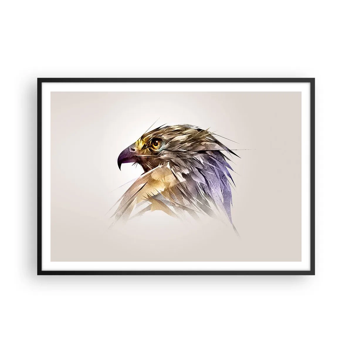 Poster in cornice nera - Ritratto artistico di un'aquila in tonalità pastello - 100x70cm - Ritratto di guerriero - Decorazione murale moderna per soggiorno e camera da letto ARTTOR