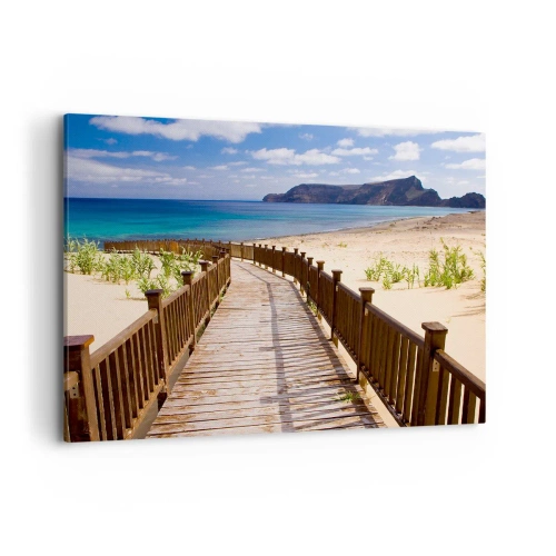 Quadro su tela - Stampe su Tela - Sentiero in legno che conduce alla spiaggia con vista sull'oceano - 100x70cm - Portami alle isole fortunate - Decorazione murale moderna per soggiorno e camera da letto ARTTOR