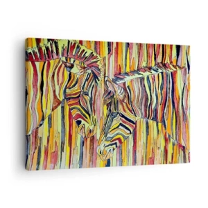 Quadro su tela - Stampe su Tela - Zebre colorate su uno sfondo di strisce astratte - 70x50cm - Quindi anche tu… - Decorazione murale moderna per soggiorno e camera da letto ARTTOR
