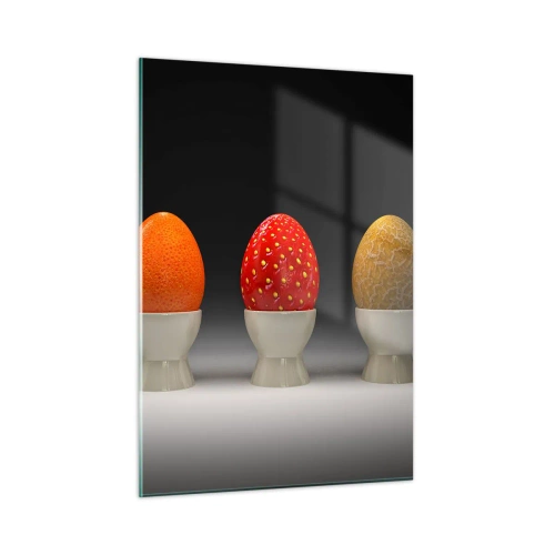 Quadro su vetro - Uova in gusci di frutta su un supporto - 50x70cm - Colazione alla frutta - Decorazione murale moderna per soggiorno e camera da letto ARTTOR