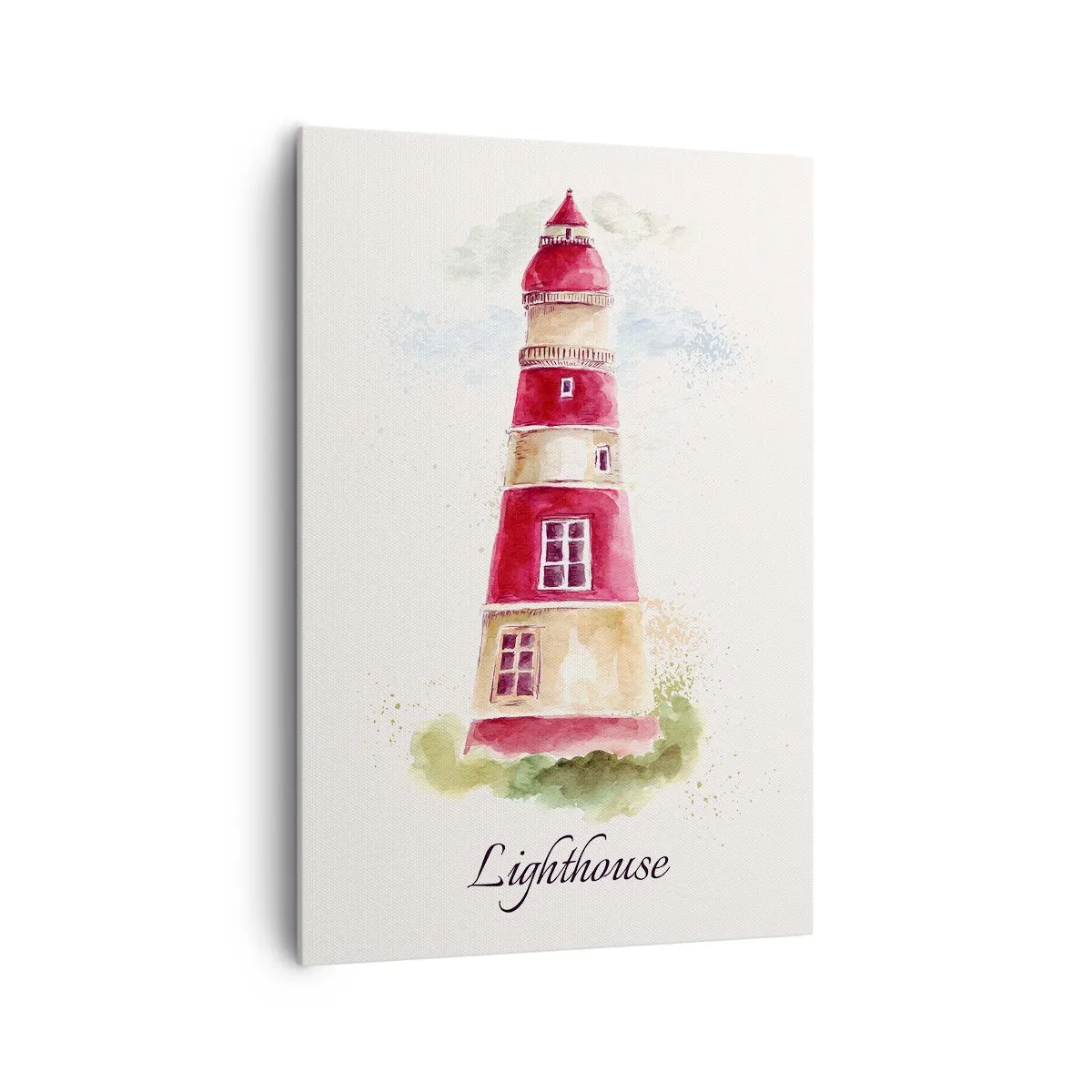 Quadro su tela - Stampe su Tela - Dipinto ad acquerello di un faro su sfondo chiaro con un'iscrizione - 70x100cm - Attorno è sempre bel tempo - Decorazione murale moderna per soggiorno e camera da letto ARTTOR