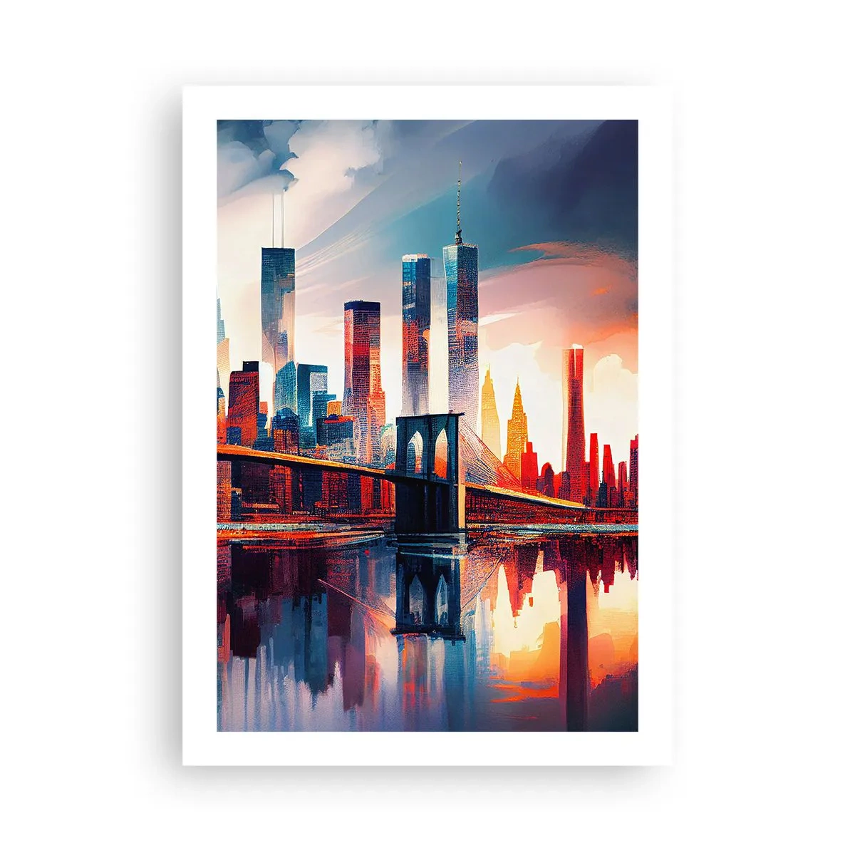 Poster - Panorama della città con un ponte e il riflesso nell'acqua - 50x70cm - Una New York spettacolare - Decorazione murale moderna per soggiorno e camera da letto ARTTOR