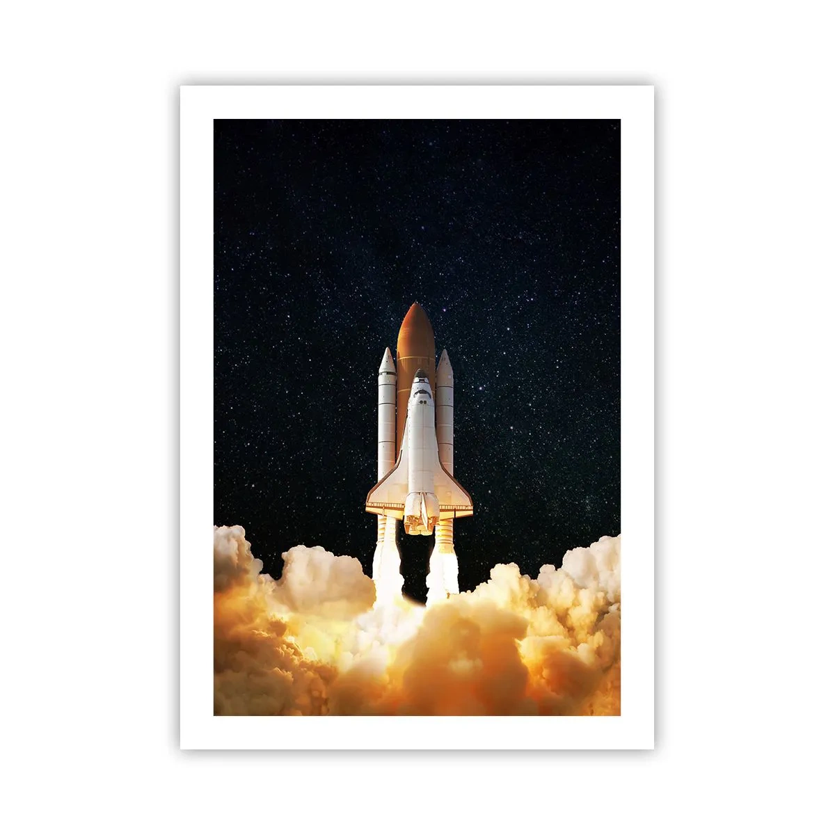 Poster - Uno space shuttle in decollo contro un cielo stellato - 50x70cm - Ad astra! - Decorazione murale moderna per soggiorno e camera da letto ARTTOR