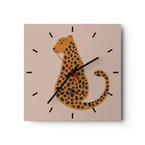 Orologio da parete - Orologio in Vetro - Un disegno minimalista di una pantera su uno sfondo beige - 30x30cm - Il leopardo è un motivo di moda - Decorazione murale moderna per soggiorno e camera da letto ARTTOR