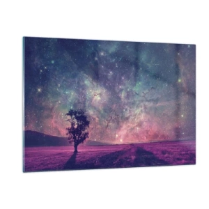 Quadro su vetro - Un albero sullo sfondo di un cielo stellato e di una galassia - 120x80cm - Sotto un cielo magico - Decorazione murale moderna per soggiorno e camera da letto ARTTOR