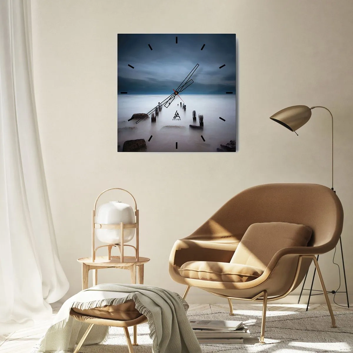 Orologio da parete - Orologio in Vetro - Il vecchio molo sullo sfondo di un mare calmo - 30x30cm - Lago pensieroso - Decorazione murale moderna per soggiorno e camera da letto ARTTOR