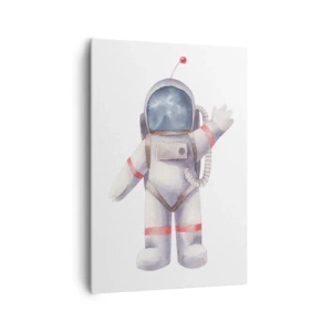 Quadro su tela - Stampe su Tela - Astronauta in stile acquerello su sfondo bianco - 70x100cm - Ci vediamo! - Decorazione murale moderna per soggiorno e camera da letto ARTTOR