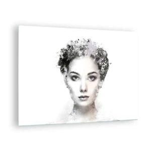 Quadro su vetro - Volto di donna in stile acquerello su sfondo bianco - 70x50cm - Ritratto estremamente alla moda - Decorazione murale moderna per soggiorno e camera da letto ARTTOR