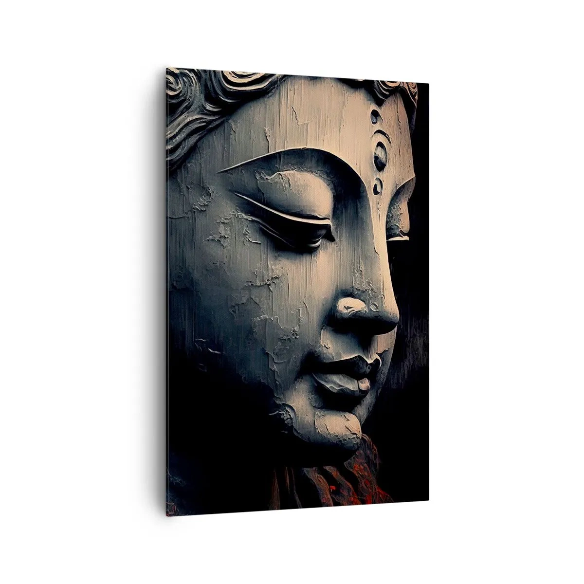 Quadro su tela - Stampe su Tela - Scultura del Buddha con un fiore di loto rosso - 80x120cm - In armonia con il mondo - Decorazione murale moderna per soggiorno e camera da letto ARTTOR