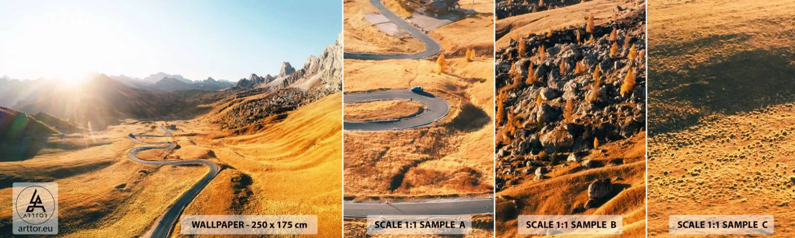 Campione Di Fotomurale Standard Eco - Nella valle dorata - Paesaggio, Montagne, Italia - 100x30 cm