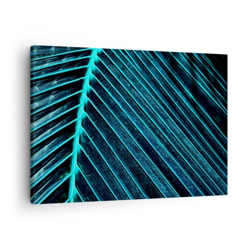 Quadro su tela - Stampe su Tela - Macrofotografia di una foglia nelle tonalità del turchese e del blu navy - 70x50cm - La struttura del verde - Decorazione murale moderna per soggiorno e camera da letto ARTTOR