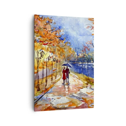 Quadro su tela - Stampe su Tela - Una passeggiata autunnale nel parco sulla riva del fiume sotto l'ombrellone - 70x100cm - Insieme fino ai confini del tempo - Decorazione murale moderna per soggiorno e camera da letto ARTTOR