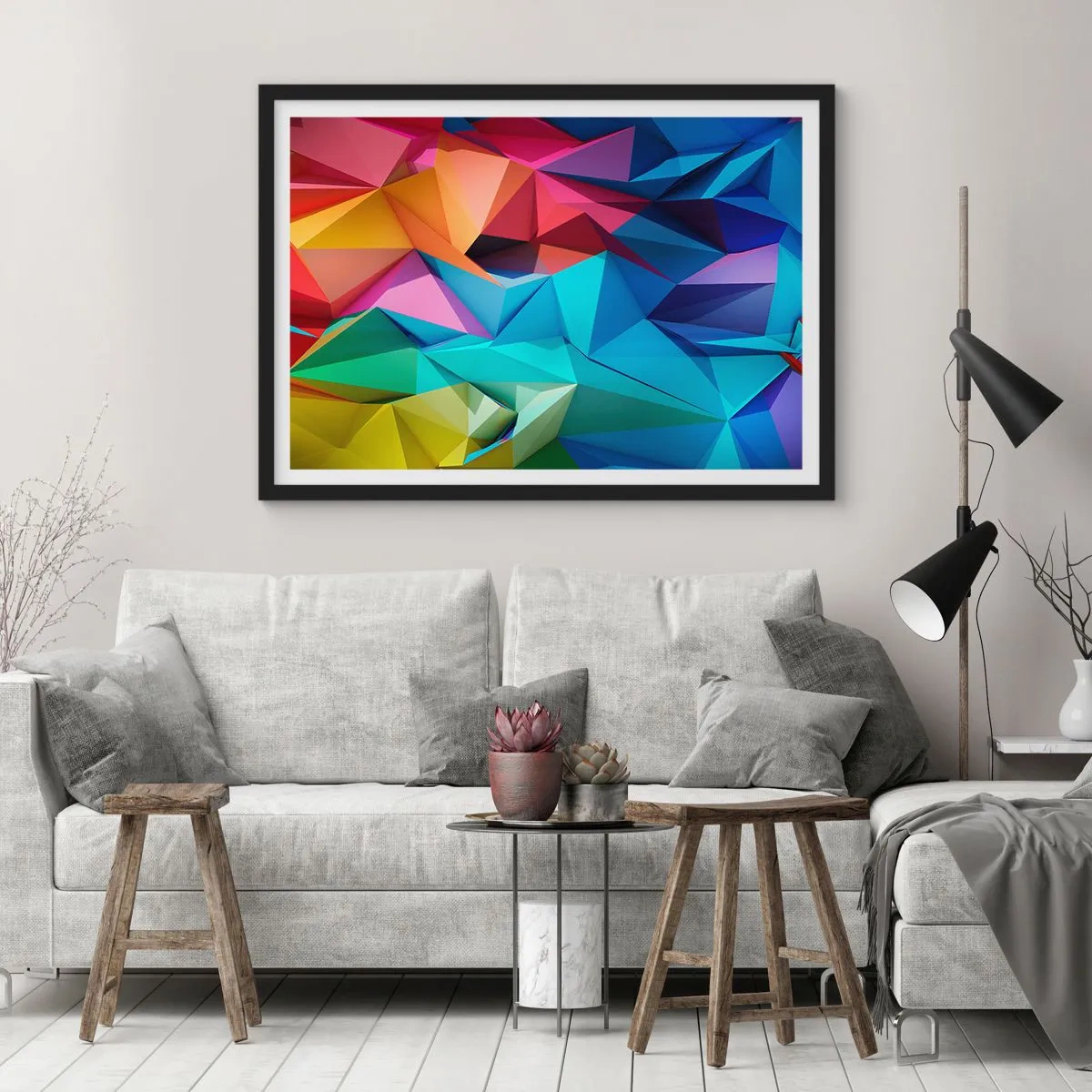 Poster in cornice nera - Origami arcobaleno - 50x40 cm