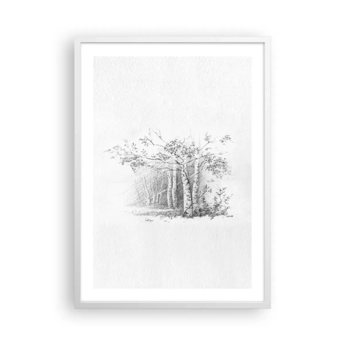 Poster in cornice bianca - La luce della foresta di betulle - 50x70 cm