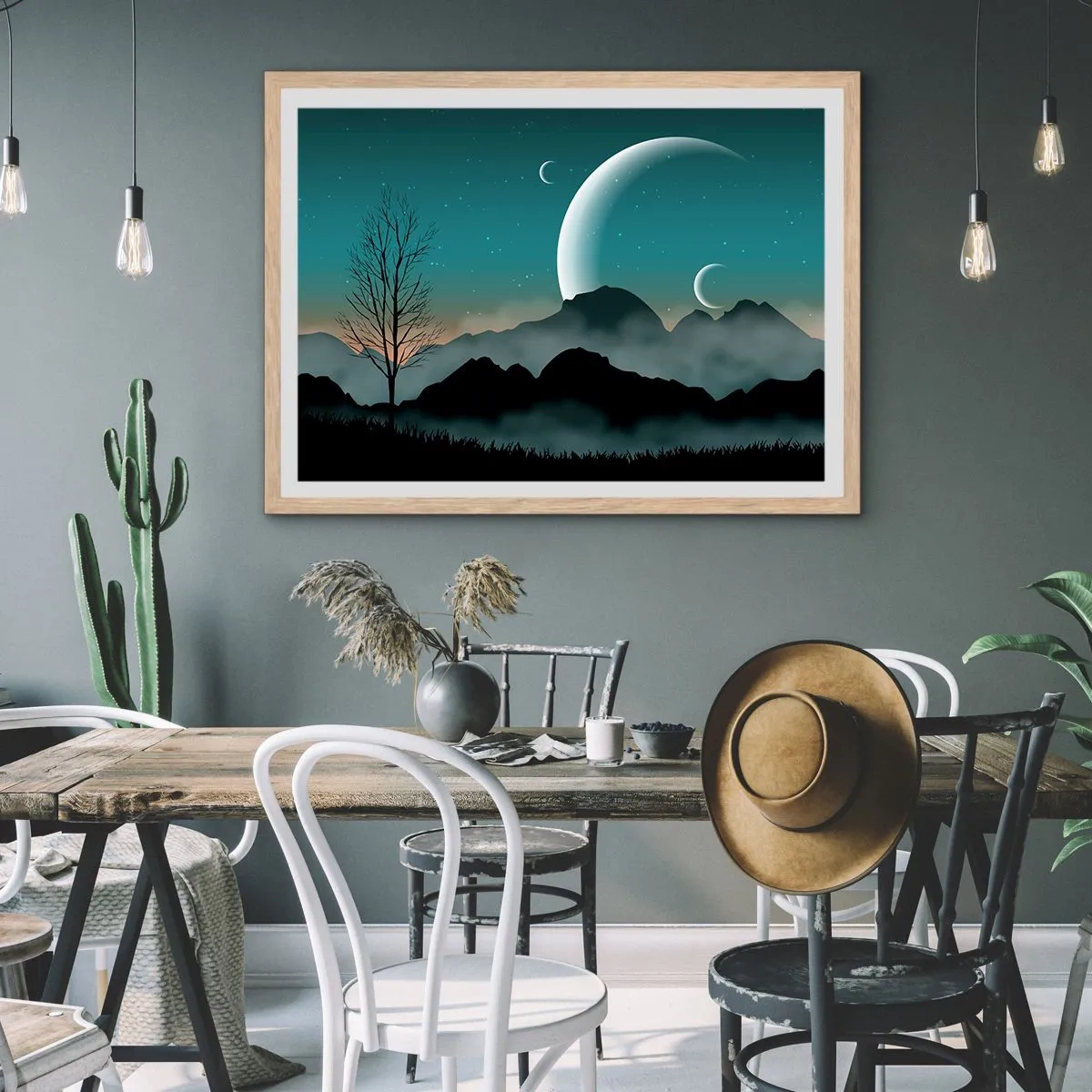 Poster in cornice rovere chiaro - Il carnevale di una notte stellata - 100x70 cm