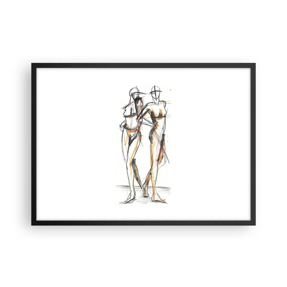 Poster in cornice nera - Schizzo artistico di due sagome su sfondo bianco - 70x50cm - Studio di armonia - Decorazione murale moderna per soggiorno e camera da letto ARTTOR