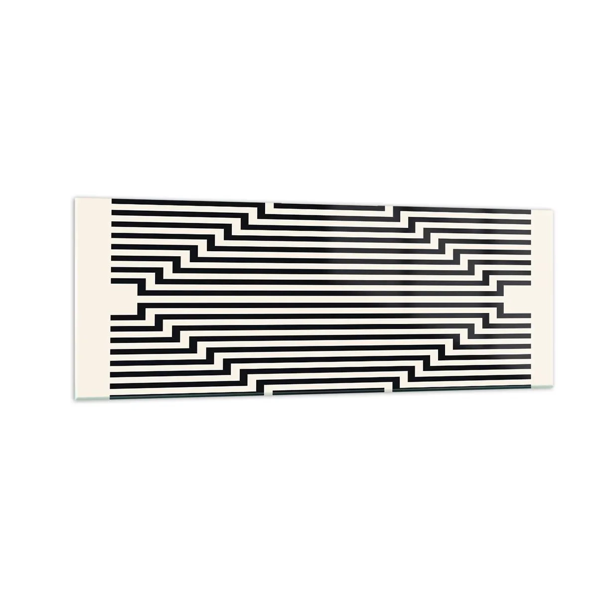 Quadro su vetro - Linee bianche e nere che creano un effetto di illusione geometrica - 140x50cm - Illusione geometrica - Decorazione murale moderna per soggiorno e camera da letto ARTTOR