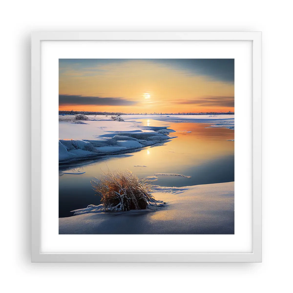 Poster in cornice bianca - Tramonto invernale - 40x40 cm