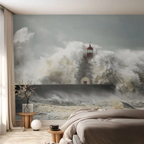 Fotomurale su misura Standard Eco - L'ira dell'oceano - Paesaggio, Faro, Tempesta