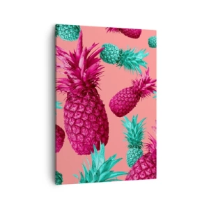Quadro su tela - Stampe su Tela - Ananas esotici nei colori rosa e turchese - 50x70cm - La libertà è dolce - Decorazione murale moderna per soggiorno e camera da letto ARTTOR