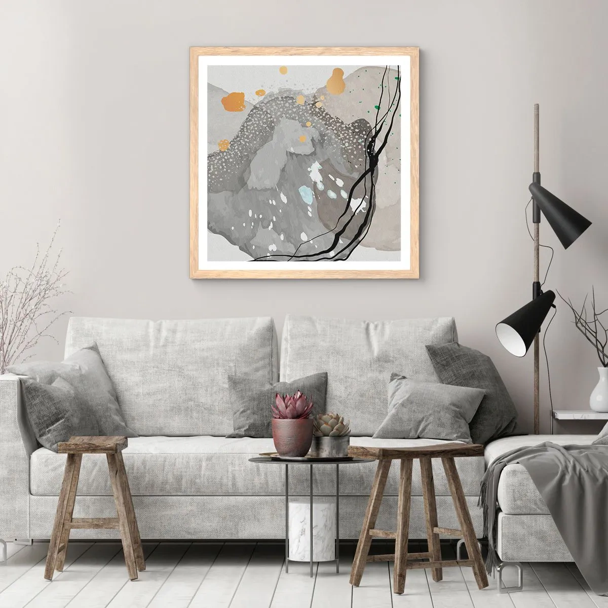 Poster in cornice rovere chiaro - Composizione organica - 40x40 cm