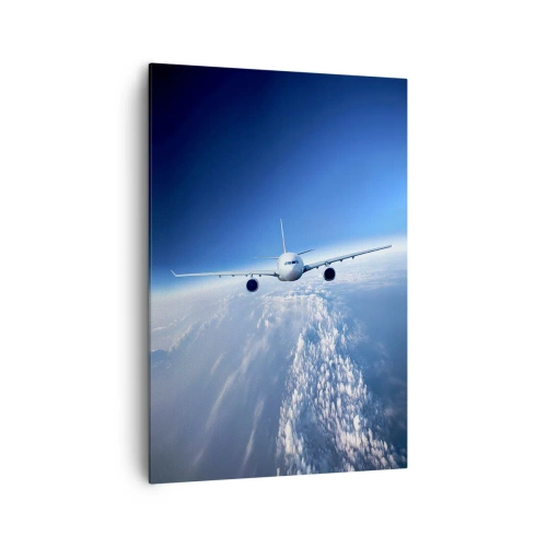 Quadro su tela - Stampe su Tela - Un aereo che vola sopra le nuvole contro un cielo blu - 70x100cm - Voglia di volare - Decorazione murale moderna per soggiorno e camera da letto ARTTOR