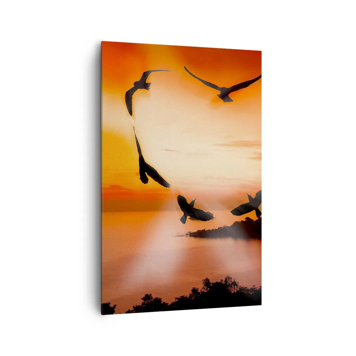 Quadro su tela - Stampe su Tela - Uccelli che formano un cuore sullo sfondo del sole al tramonto - 80x120cm - Ama il mondo come fanno gli uccelli - Decorazione murale moderna per soggiorno e camera da letto ARTTOR