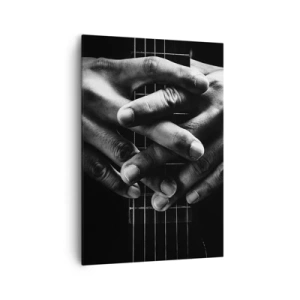 Quadro su tela - Stampe su Tela - Mani giunte su una chitarra in un tono monocromatico - 70x100cm - La preghiera dell'artista - Decorazione murale moderna per soggiorno e camera da letto ARTTOR