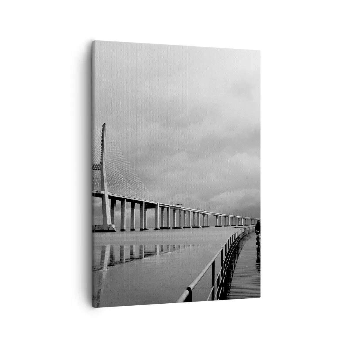 Quadro su tela - Stampe su Tela - Un ponte sospeso sull'acqua in bianco e nero - 50x70cm - A ciascuno ciò che gli spetta - Decorazione murale moderna per soggiorno e camera da letto ARTTOR