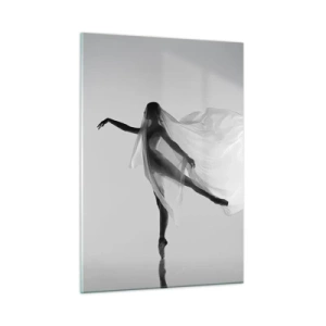 Quadro su vetro - Silhouette di una ballerina con un velo fluttuante in movimento - 50x70cm - Leggerezza ed eleganza - Decorazione murale moderna per soggiorno e camera da letto ARTTOR