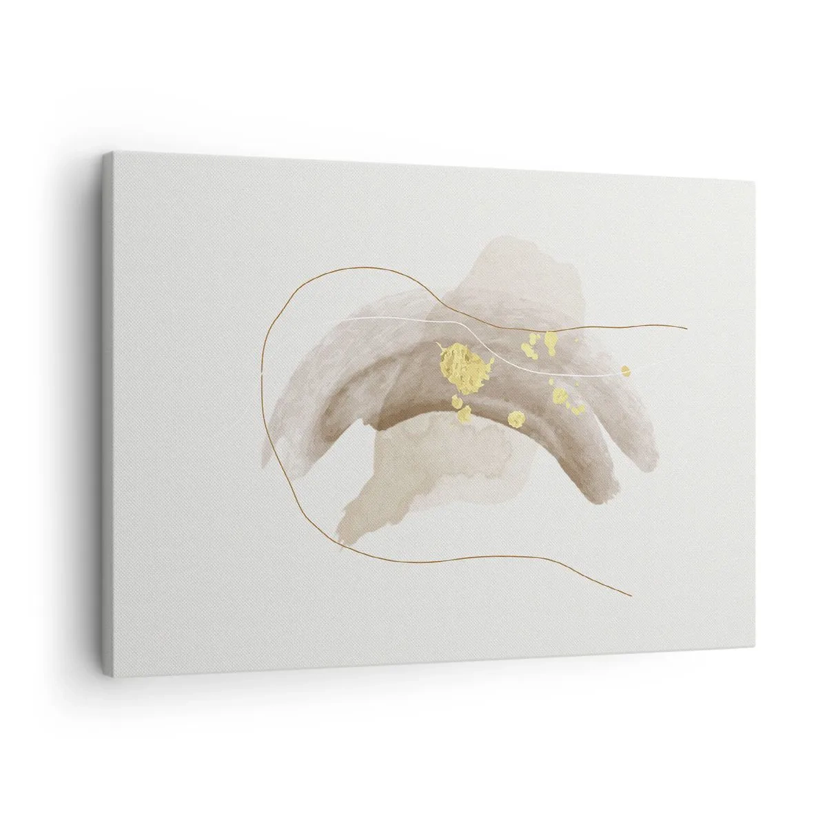 Quadro su tela - Stampe su Tela - Una composizione astratta nei toni del beige e dell'oro. - 70x50cm - Incontro nello spazio - Decorazione murale moderna per soggiorno e camera da letto ARTTOR