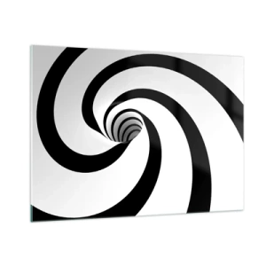 Quadro su vetro - Motivo a spirale ipnotico in bianco e nero - 100x70cm - Lasciarsi andare al vortice? - Decorazione murale moderna per soggiorno e camera da letto ARTTOR