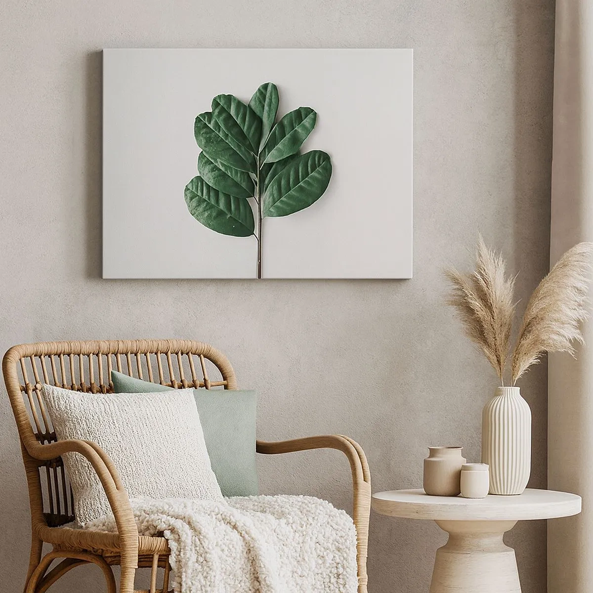 Quadro su tela - Stampe su Tela - Un rametto di foglie verdi su uno sfondo chiaro - 70x50cm - Il disegno della natura stessa - Decorazione murale moderna per soggiorno e camera da letto ARTTOR