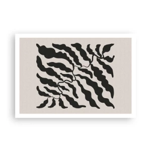 Poster - Ramoscelli con foglie nere su sfondo chiaro - 100x70cm - La natura del quadrato - Decorazione murale moderna per soggiorno e camera da letto ARTTOR