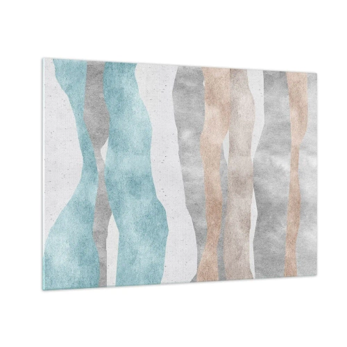 Quadro su vetro - Delicate strisce nei toni del beige e del blu - 70x50cm - Studio di prossimità - Decorazione murale moderna per soggiorno e camera da letto ARTTOR