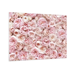 Quadro su vetro - Rose pastello in una fitta composizione floreale - 70x50cm - Coperto di rose - Decorazione murale moderna per soggiorno e camera da letto ARTTOR