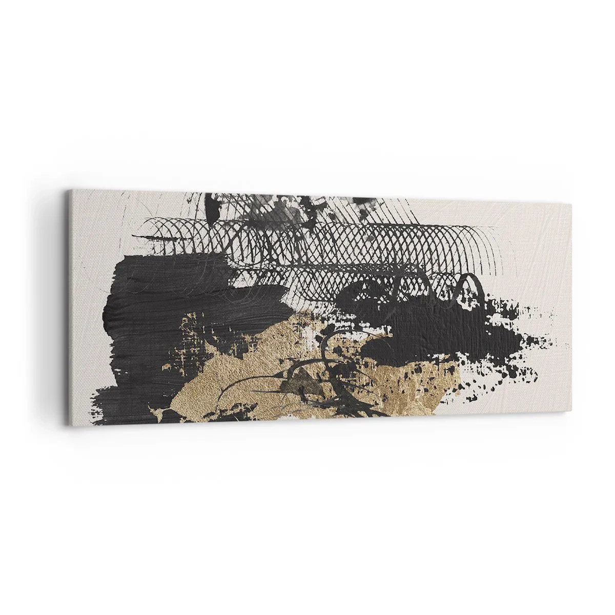 Quadro su tela - Stampe su Tela - Un dipinto astratto in nero e oro con linee e strutture dinamiche. - 120x50cm - Composizione con passione - Decorazione murale moderna per soggiorno e camera da letto ARTTOR