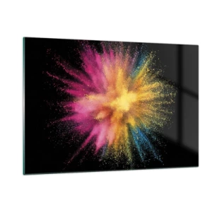 Quadro su vetro - Esplosione di polvere colorata su sfondo nero - 120x80cm - La nascita dei colori - Decorazione murale moderna per soggiorno e camera da letto ARTTOR