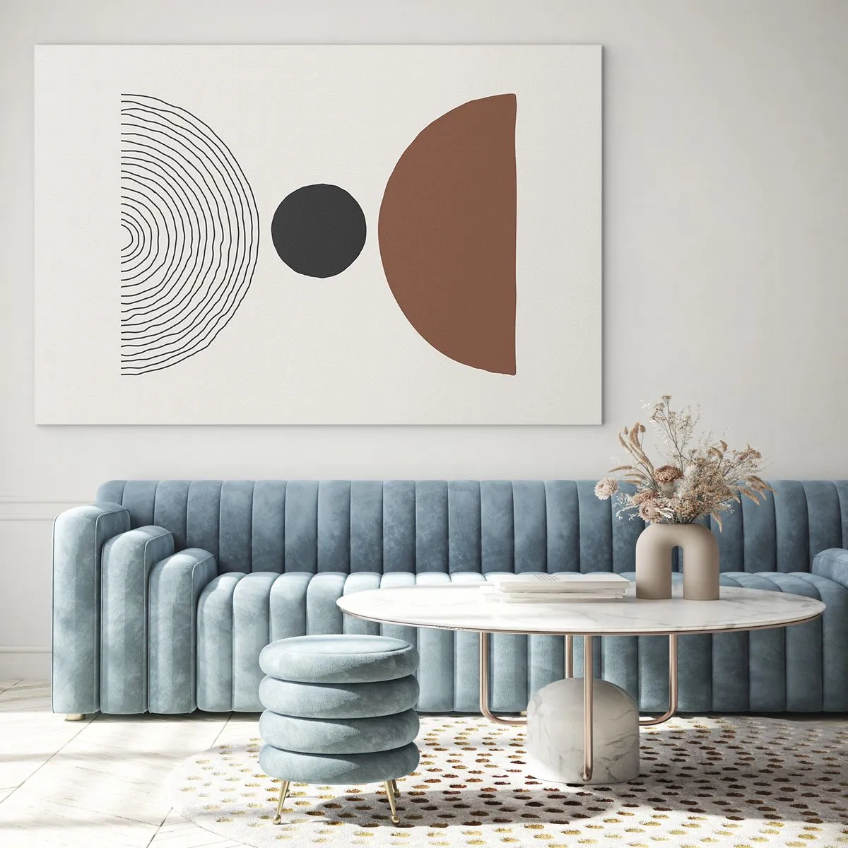 Quadro su vetro - Forme geometriche astratte su uno sfondo chiaro - 70x50cm - Al centro dell'attenzione - Decorazione murale moderna per soggiorno e camera da letto ARTTOR