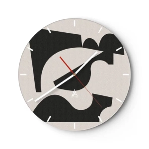 Orologio da parete - Orologio in Vetro - Forme geometriche nere su sfondo beige chiaro - 30x30cm - Kit di montaggio - Decorazione murale moderna per soggiorno, cucina e camera da letto ARTTOR