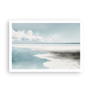 Poster - Un mare calmo e una spiaggia dalle tonalità chiare di blu - 100x70cm - Marea dolce - Decorazione murale moderna per soggiorno e camera da letto ARTTOR